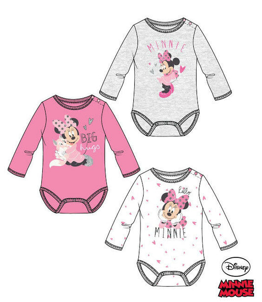 Disney Minnie Mouse Body | Langarm | Grau, Weiß, Rosa | Mädchen | Gr. 62–92 | Neu mit Etikett