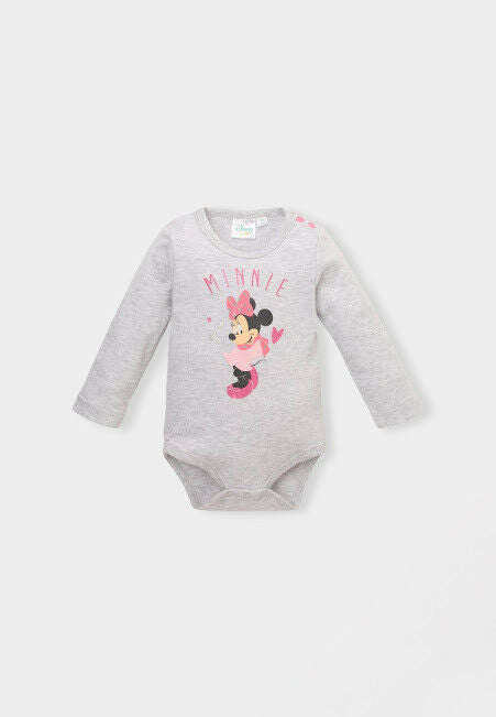 Disney Minnie Mouse Body | Langarm | Grau, Weiß, Rosa | Mädchen | Gr. 62–92 | Neu mit Etikett