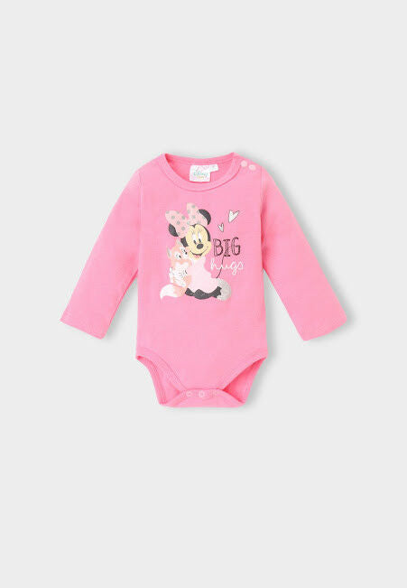 Disney Minnie Mouse Body | Langarm | Grau, Weiß, Rosa | Mädchen | Gr. 62–92 | Neu mit Etikett