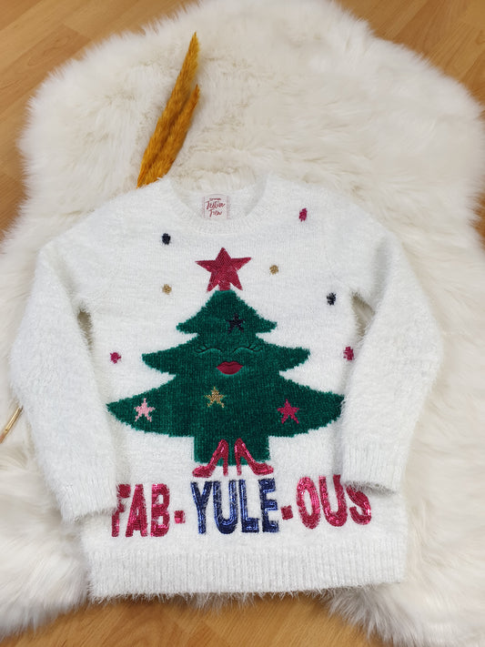 George Pullover – Weihnachten – Weiß mit Pailletten – Mädchen – Gr. 110/116