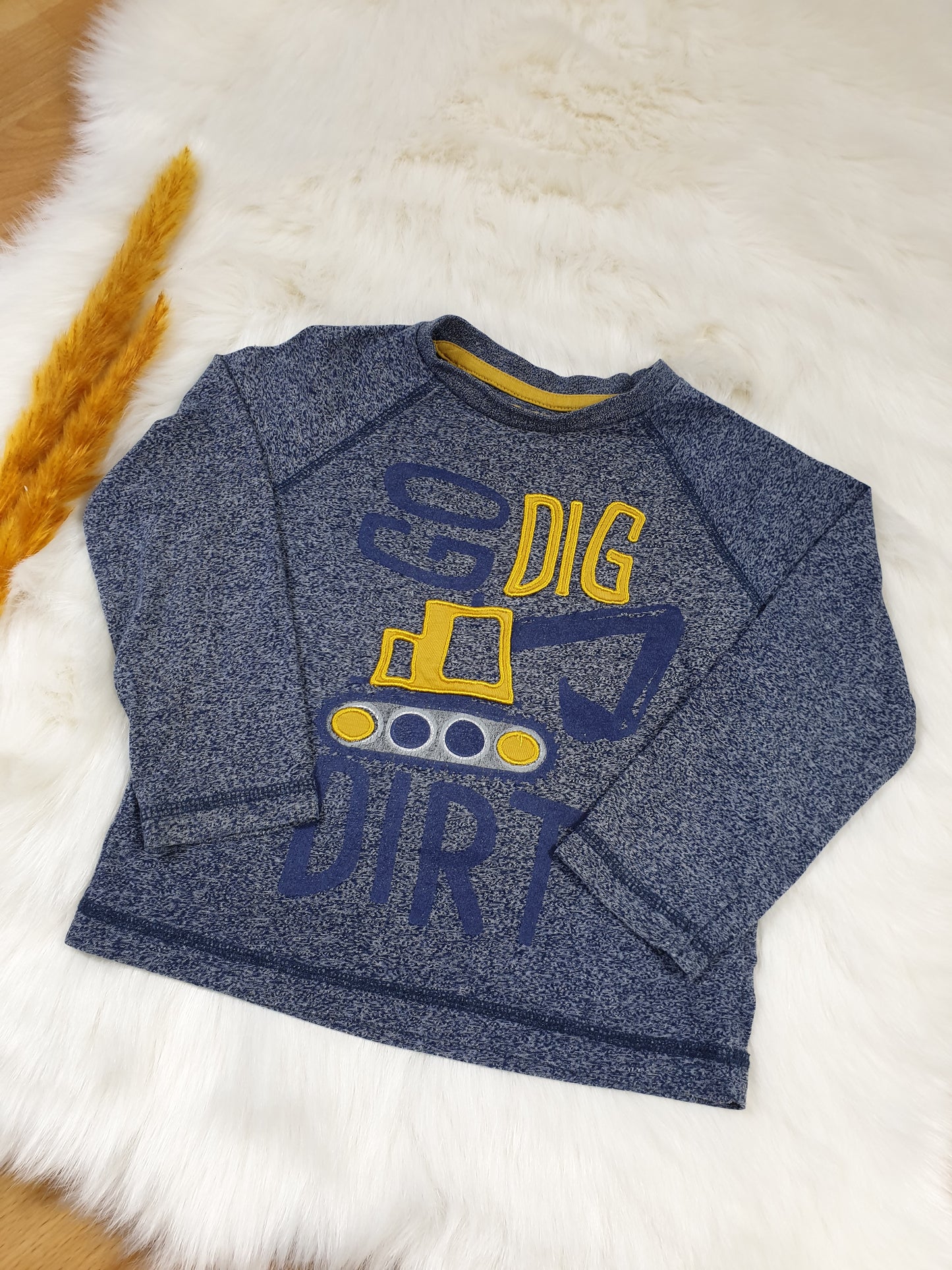 F&F Langarmshirt – Blau meliert – Bagger-Stickerei – Jungen – Gr. 86/92