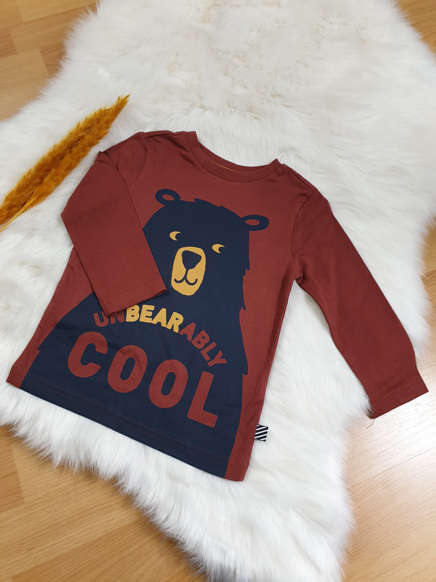 F&F Langarmshirt – Braun mit Bärenmotiv – Jungen – Gr. 80/86