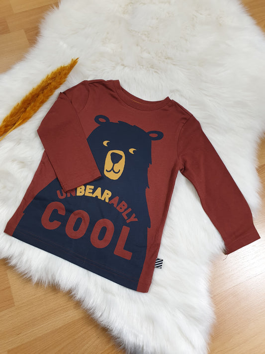 F&F Langarmshirt – Braun mit Bärenmotiv – Jungen – Gr. 80/86