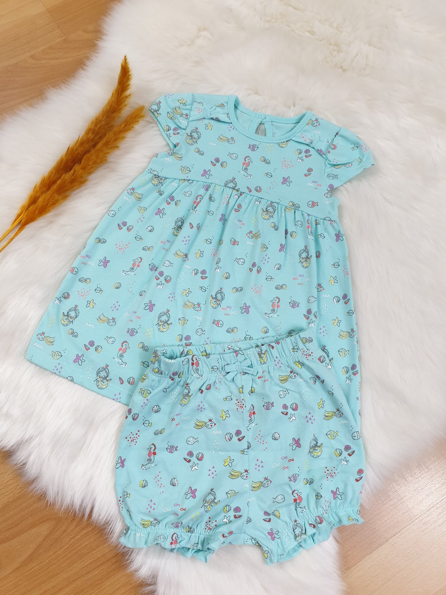 2-teiliges Set: Kleid + Shorts – Maritimer Look | Mädchen | Größe 68/74 | Neuwertig