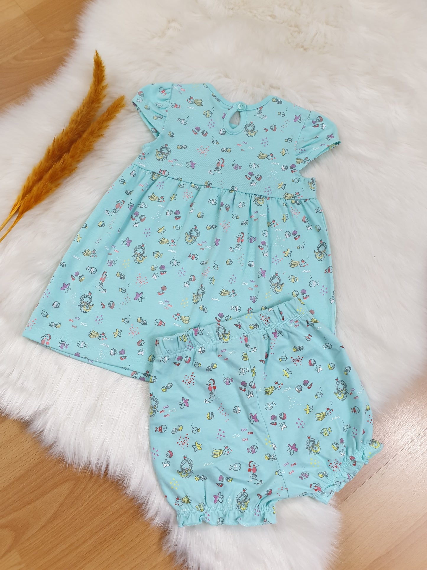 2-teiliges Set: Kleid + Shorts – Maritimer Look | Mädchen | Größe 68/74 | Neuwertig