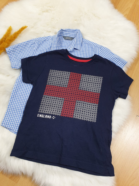 2er-Set: Hemd & T-Shirt – Blau – Kurzarm – Jungen – Gr. 98/104