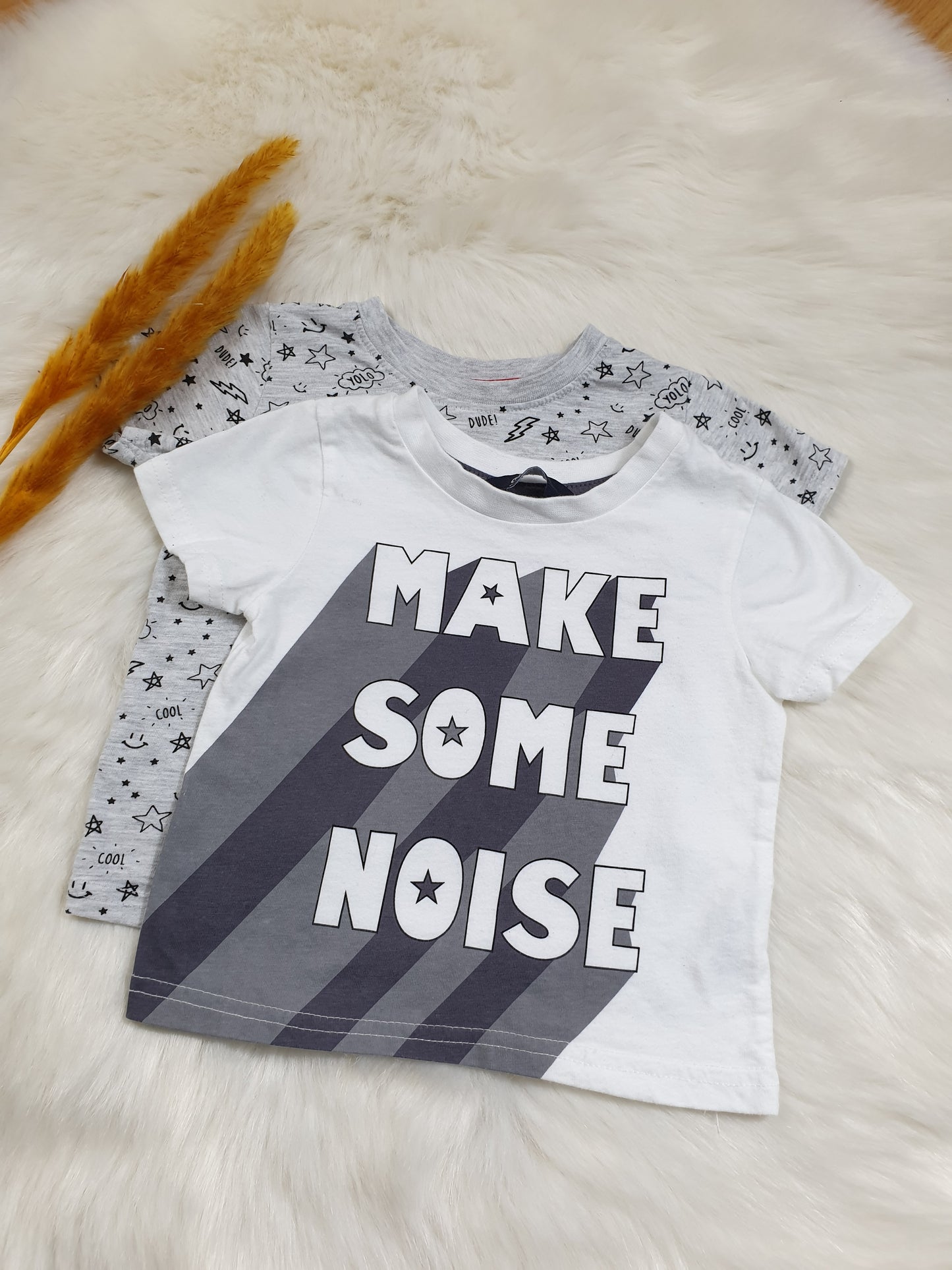 2er-Set Shirts – Weiß & Grau – Jungen – Gr. 74/80 – Mini Rebel / Primark