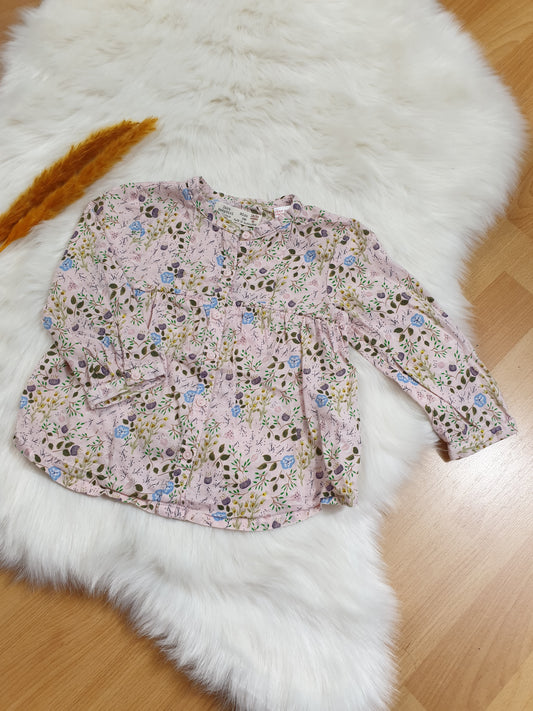 ZARA Bluse – Beige mit Blumenmuster – Mädchen – Gr. 92