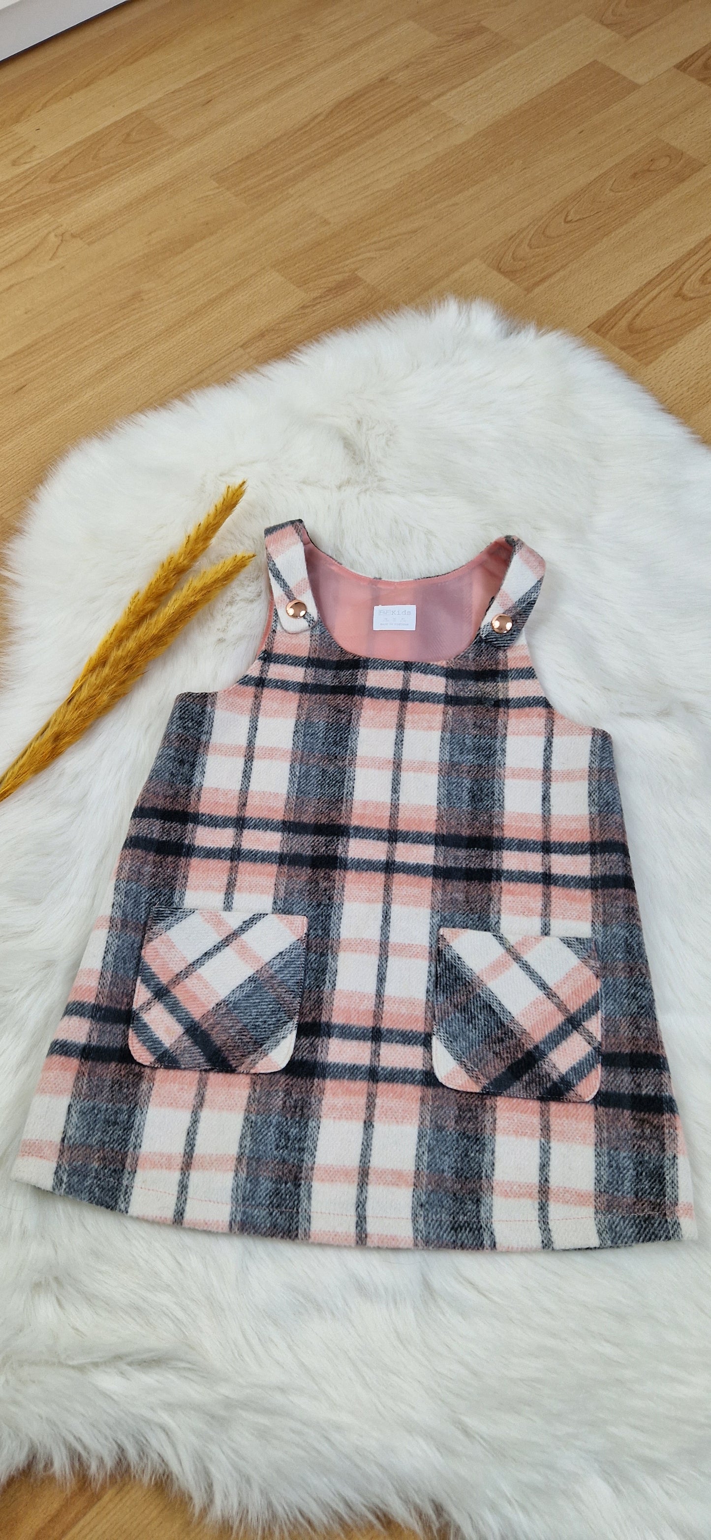 F&F Kleid – Rosa Grau Kariert – Mädchen – Gr. 92/98