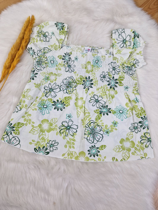 Adams Shirt – Weiß mit Blumen – Kurzarm – Mädchen – Gr. 128