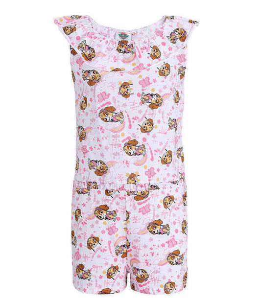 Paw Patrol Jumpsuit | Weiß & Rosa | Kurz | Mädchen | Gr. 92–128 | Neu mit Etikett